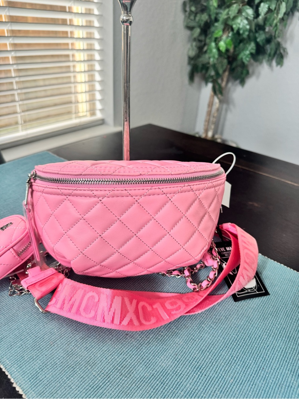 Steve Madden Pink Quilted Convertible Crossbody Belt Bag